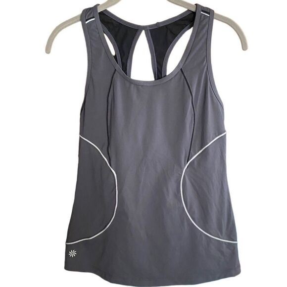 Athleta razorback gray tank top, back pocket with zipper built-in bra S/M - Picture 1 of 7